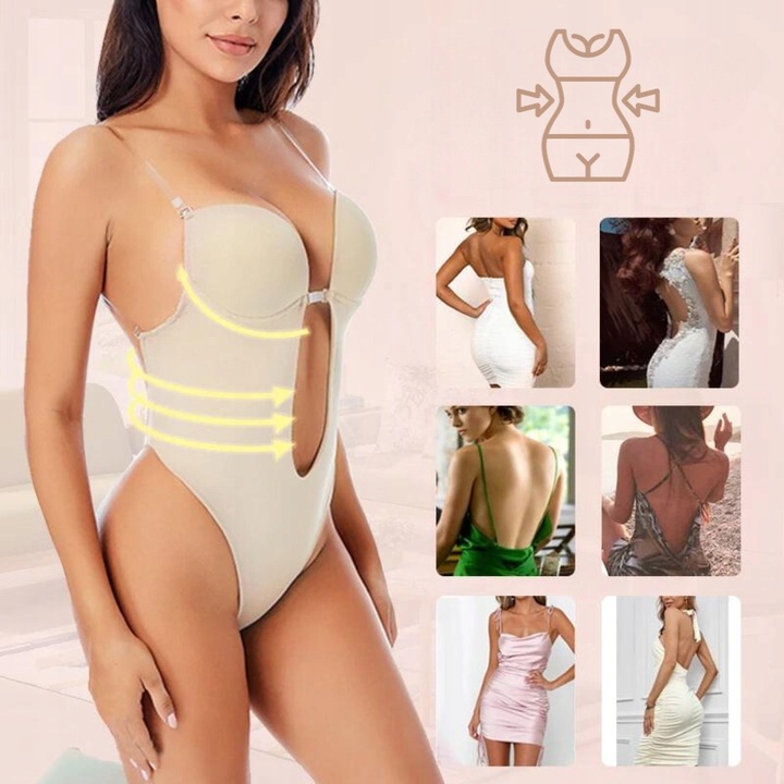 BODY DAMSKIE WYSZCZUPLAJĄCE STRINGI BIELIZNA POD SUKIENKĘ BEZ PLECÓW S BEŻ