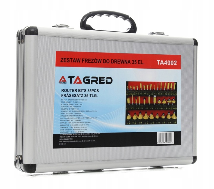 FREZY DO DREWNA 8mm KSZTAŁTOWE 35el TWARDE OSTRE ZESTAW W WALIZCE FREZ