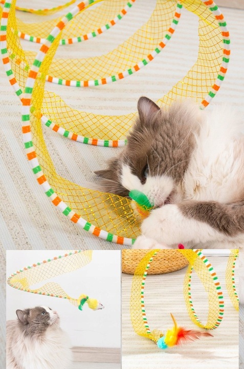 TUNEL DLA KOTA ZABAWKA SPRĘŻYNKA MYSZKA PIÓRKA 2w1