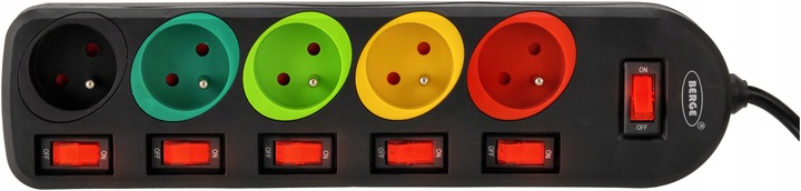 Przedłużacz Listwa Zasilająca Sieciowa 5 Gniazd 230V 3M kolorowy on/of