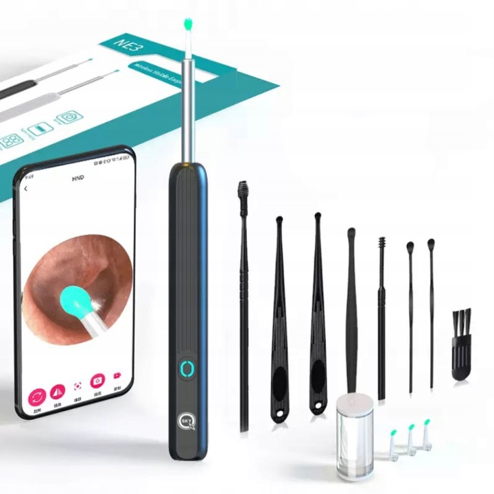 SMART OTOSKOP KAMERA CZYSZCZENIE USZU WOSK WIFI HD APLIKACJA ENDOSKOP