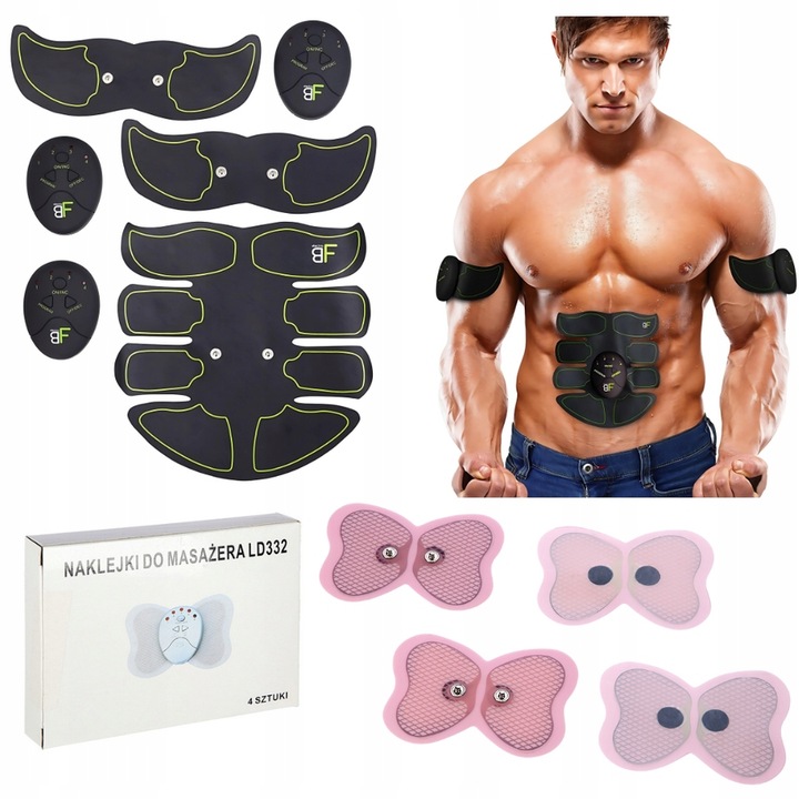 Elektrostymulator Stymulator Mięśni Brzucha + Żelowe Nakładki Motylki 4 szt