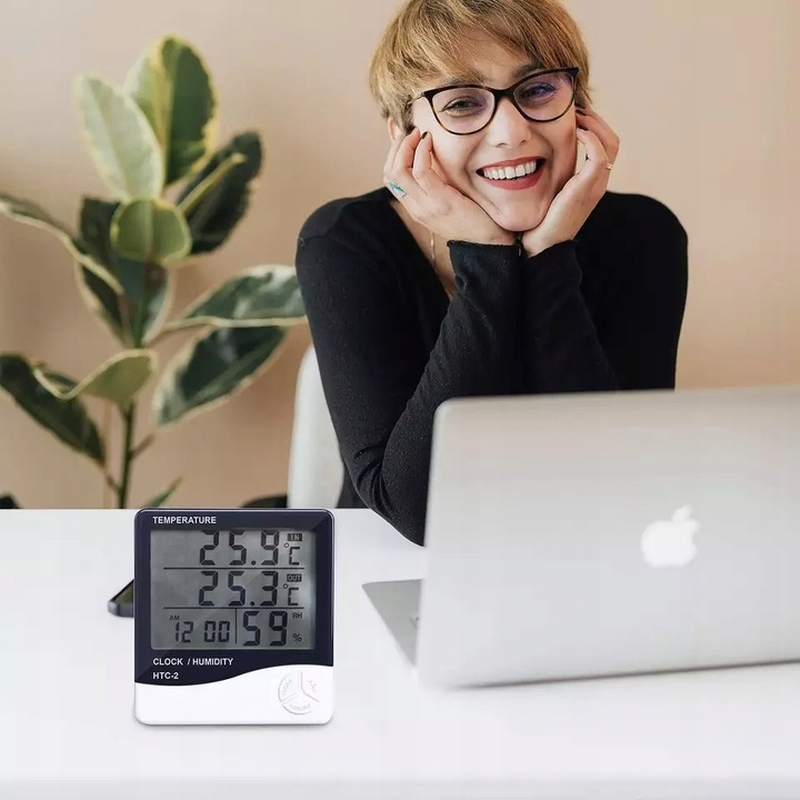 HIGROMETR TERMOMETR BEZPRZEWODOWA STACJA POGODY Z SONDĄ CZUJNIK ZEGAR