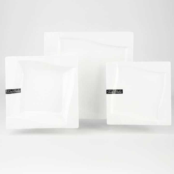 SERWIS OBIADOWY VIVA 18 EL DLA 6 OSÓB KWADRATOWY KPL TALERZY PORCELANOWYCH