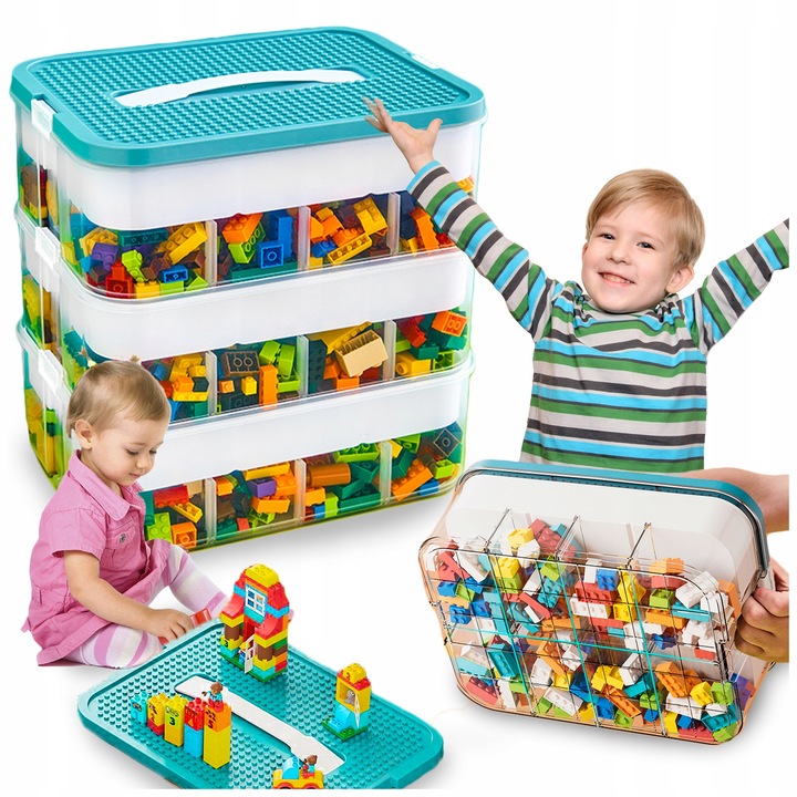 POJEMNIK na Klocki 3-PIĘTROWY WARSTWOWY ORGANIZER z Przegródkami 18 L