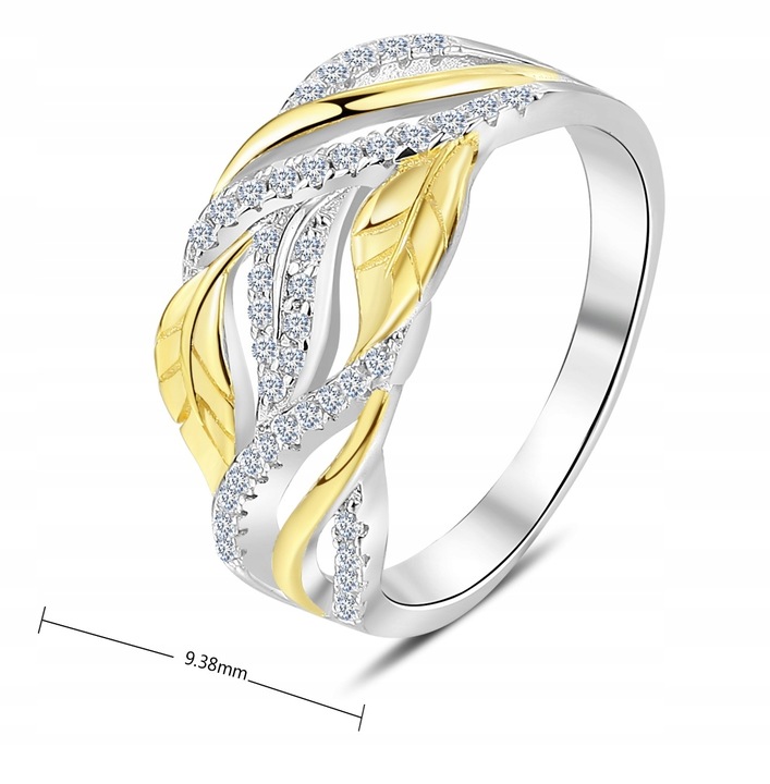 SREBRNY PIERŚCIONEK SREBRO PRÓBA 925 POZŁACANY PIERŚCIONEK RODOWANY