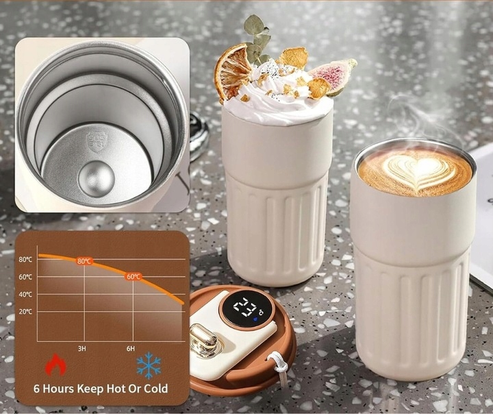 KUBEK TERMICZNY TERMOS BIDON NA KAWĘ HERBATĘ Z USTNIKIEM WYŚWIETLACZ 450ML