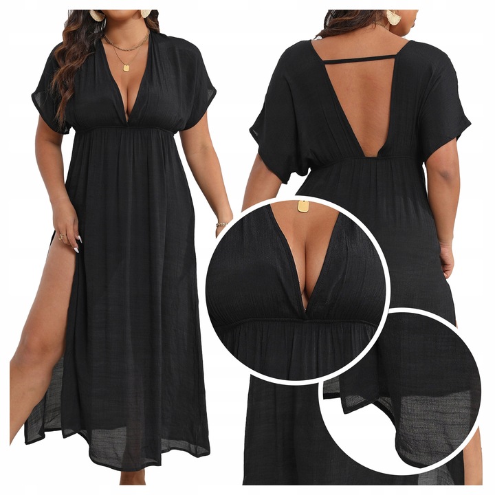 PAREO na plażę BOHO plażowe DŁUGA czarne LETNIA sukienka plażowa MAXI L