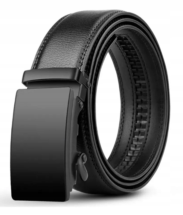 PASEK SKÓRZANY MĘSKI DO SPODNI CZARNY AUTOMAT METALOWA KLAMRA