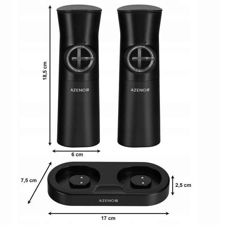 ELEKTRYCZNY MŁYNEK DO SOLI I PIEPRZU GRAWITACYJNY AKUMULATOROWY USB-C 2SZT