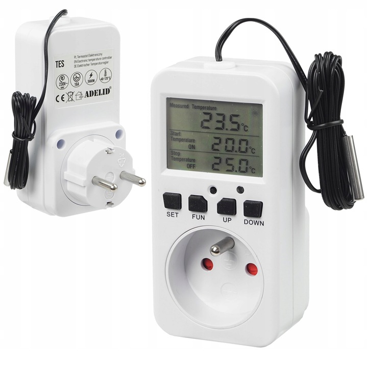 TERMOSTAT TIMER CYFROWY REGULATOR TEMPERATURY GNIAZDO SIECI 230V max. 3680W