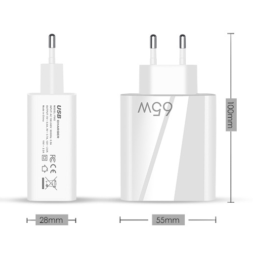 SZYBKA ŁADOWARKA 65W GaN USB-C USB-A FAST CHARGER PD QC + KABEL TYP C