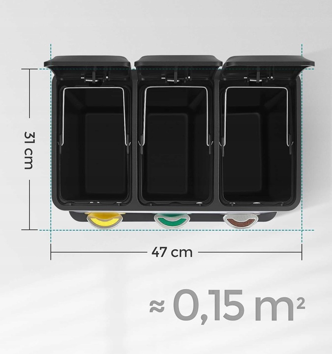 Kosz na śmieci odpady METALOWY 3 KOMORY do segregacji recykling 24l srebrny