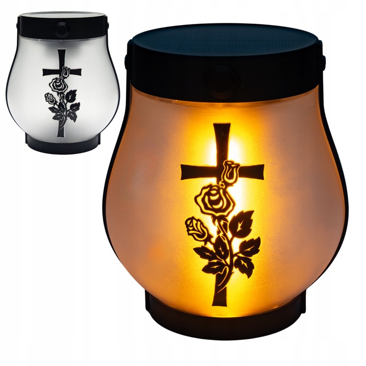 ZNICZ SOLARNY LED LAMPION NA GRÓB STATUETKA NA CMENTARZ RÓŻA KRZYŻ NAGROBNY