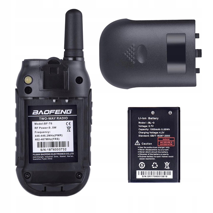 KRÓTKOFALÓWKA 2x WALKIE TALKIE BAOFENG BF-T6 PMR RADIOTELEFON DUŻY ZASIĘG