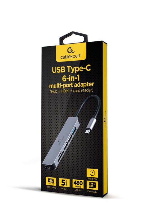 STACJA PORTÓW ROZGAŁĘŹNIK 6w1 HUB USB-C HDMI 4K USB 3.1 5 Gbit/s SD MicroSD
