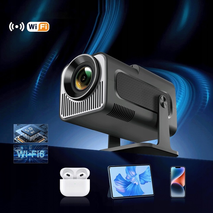 PROJEKTOR RZUTNIK ANDROID TV WIFI FULL HD PRZENOŚNY SMART GŁOŚNIK OBROTOWY