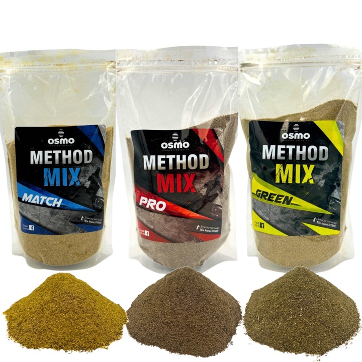 Zestaw 3x METHOD MIX- PRO, GREEN, MATCH zanęta wędkarska METHOD FEEDER OSMO