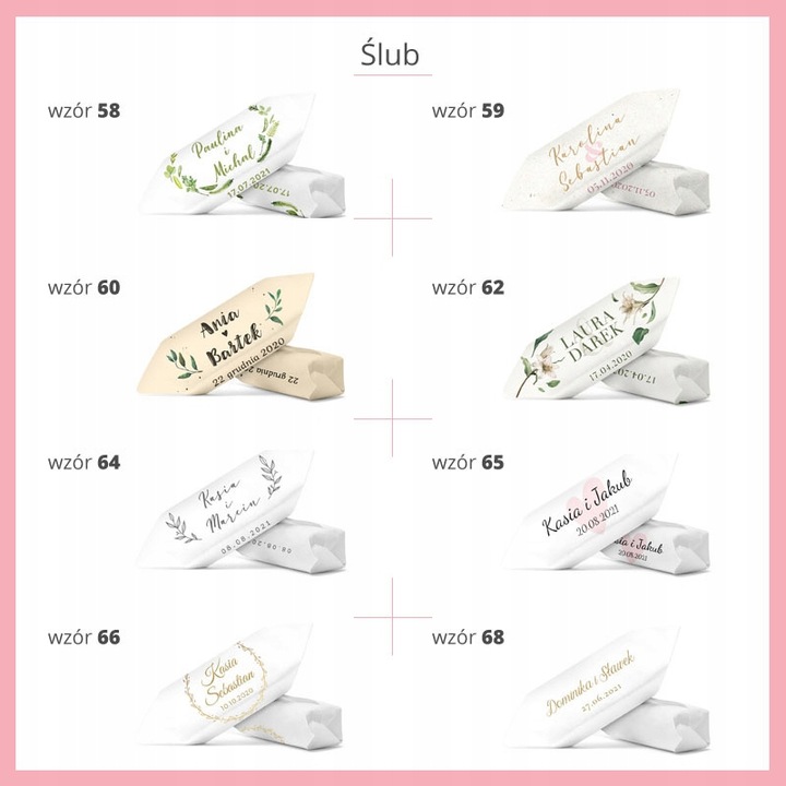 KRÓWKI NA ŚLUB CHRZEST KOMUNIĘ 1 KG Personalizowane krówki prezentowe