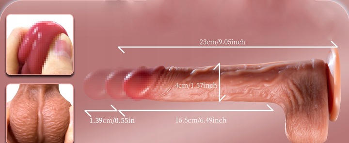 Dildo masturbator z teleskopowym i obrotowym i podgrzewanym wibratorem
