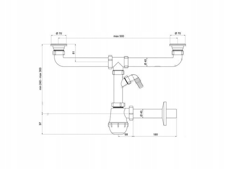 Syfon Zlewu DWUKOMOROWEGO 50 mm Odpływ PODWÓJNY Zlewozmywaka Sitko Manua W2