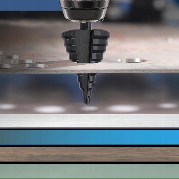 3x SPIRALNE Wiertło stożkowe stopniowe HSS do metalu drewna 4-32MM