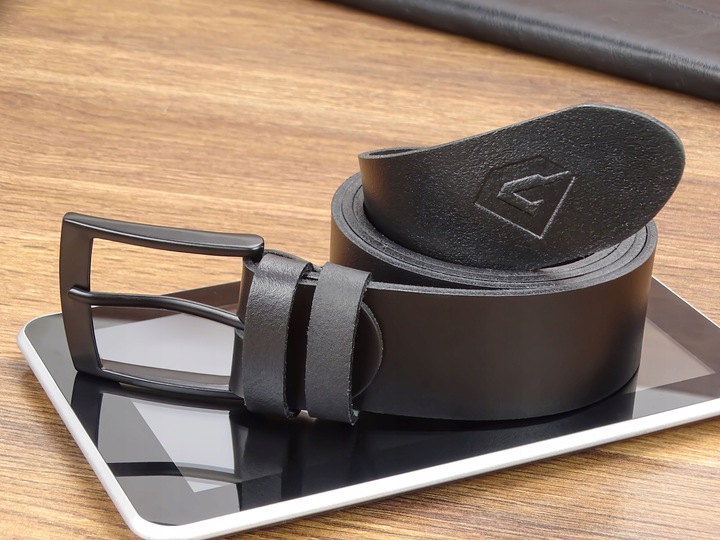 Pasek do Spodni Skórzany Męski Klamra Czarna Metal na Prezent 120cm