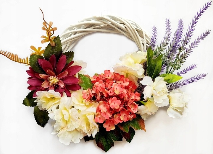 Wianek jesienny dekoracyjny na drzwi wieniec wiklinowy stroik kwiaty