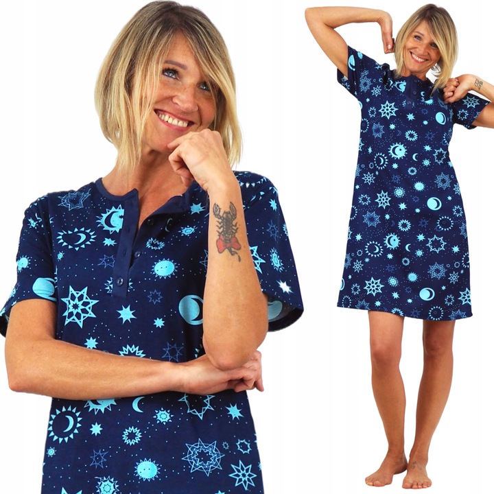 KOSZULA NOCNA piżama tunika rozpinana z dekoltem zapinanym na 4 guziki L