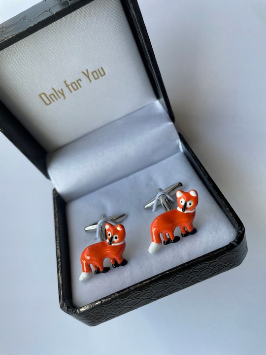 Spinki do mankietów EXC Rudy Lis Lisek Chytrusek z Kitą + Białe Etui Gratis