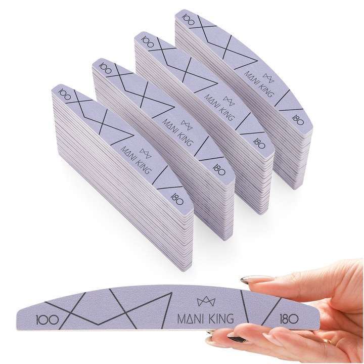 Pilnik do Paznokci 100 180 Półksiężyc Łódka Dwustronny Mani King 100szt