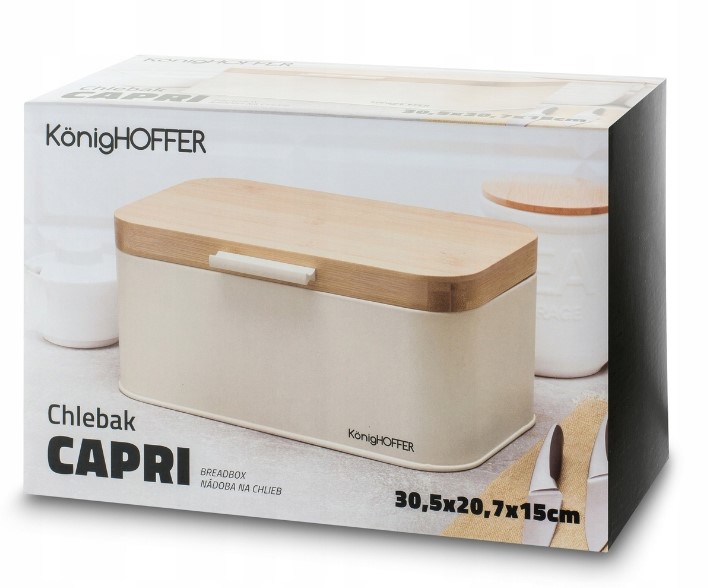 CHLEBAK STALOWY Z POKRYWA BAMBUSOWA POJEMNIK NA PIECZYWO CHLEB BUŁKI