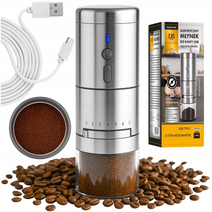 MŁYNEK DO KAWY ELEKTRYCZNY AKUMULATOROWY USB C MŁYNEK DO KAWY ZARNOWY