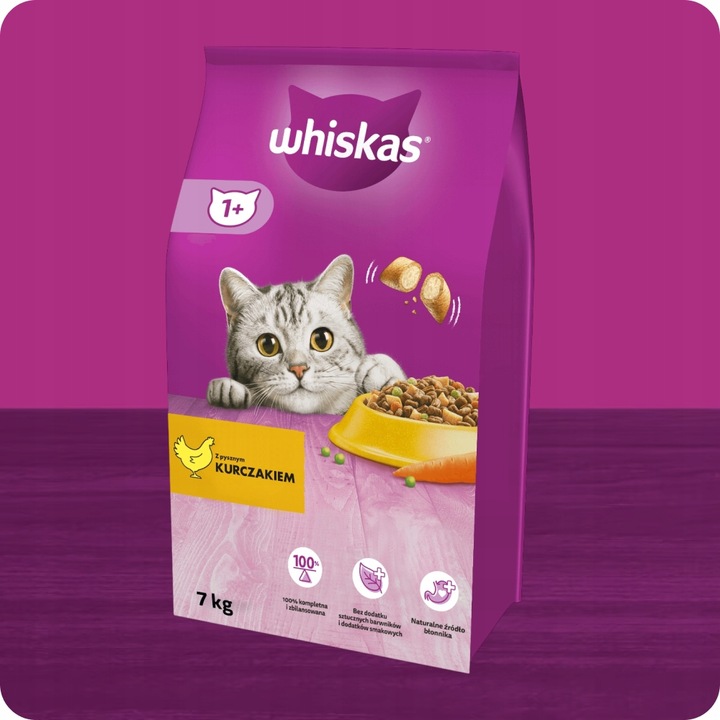 SUCHA KARMA WHISKAS ADULT Z PYSZNYM KURCZAKIEM 7KG