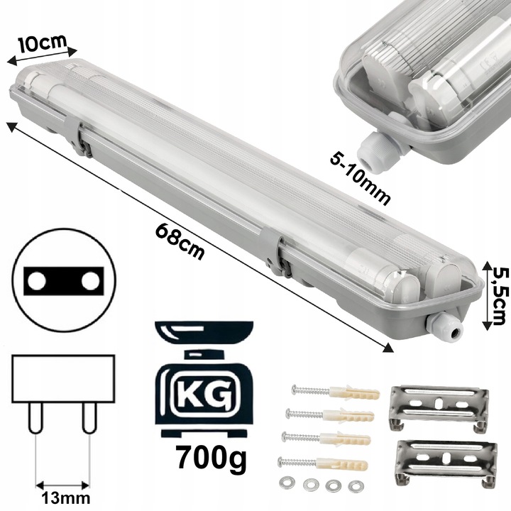 Oprawa Hermetyczna 60cm +2x Świetlówka LED Tuby Do Garażu Warsztatu