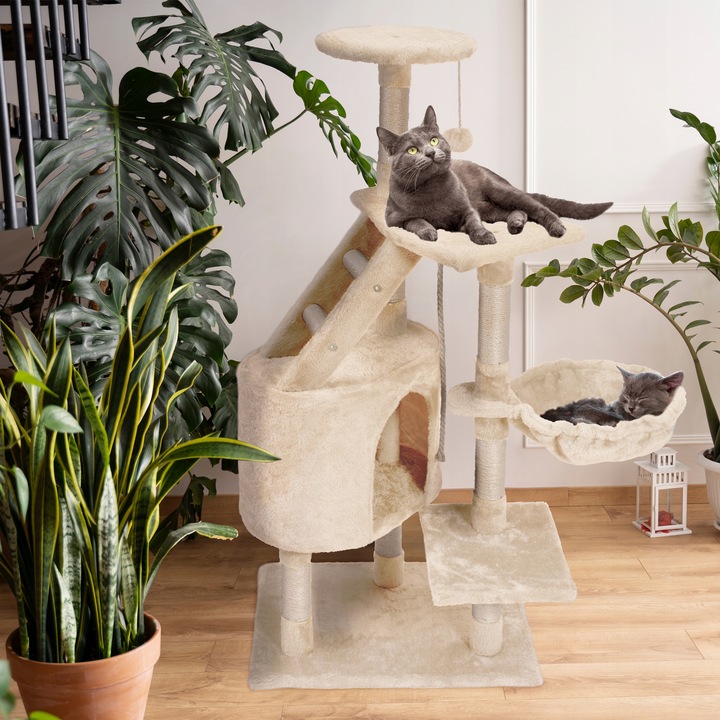 DRAPAK DLA KOTA WIEŻA LEGOWISKO DOMEK Z ZABAWKAMI BEŻOWY DUŻY XXL 120 cm