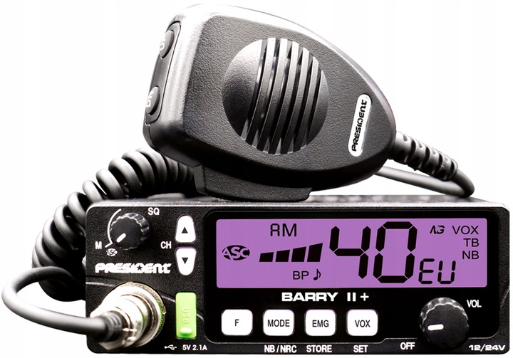 CB radio do Tir Bus PRESIDENT BARRY II+ ASC 12/24V 7kolor VOX NB NRC