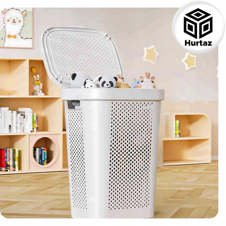 Kosz na Pranie Bieliznę Duży Kufer 60l Szary Pojemnik Plastikowy z