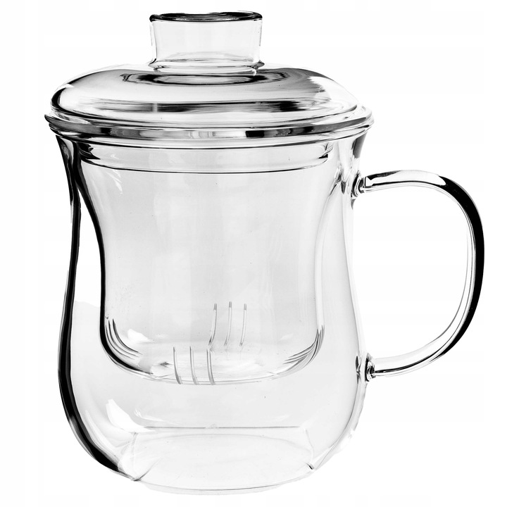 KUBEK Z ZAPARZACZEM DO HERBATY ZIÓŁ 370ml SITKO SZKLANY POKRYWKĄ TERMICZNY