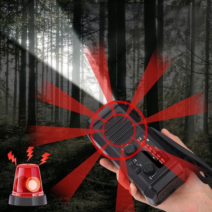 PRZENOŚNE RADIO SOLARNE KORBKA ALARM DYNAMO AWARYJNE LATARKA 10000mAh