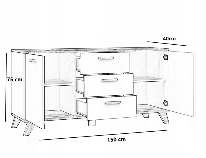 KOMODA SZAFKA RTV 3 SZUFLADY DRZWI POJEMNA BIAŁY MAT DĄB WOTAN SCANDI