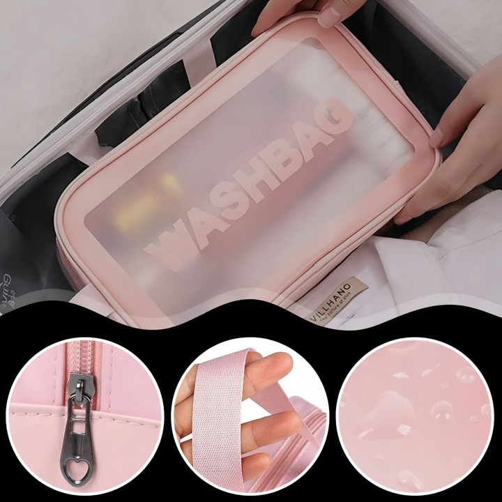 3x KOSMETYCZKA ZESTAW PODRÓŻNA TURYSTYCZNA PZEZROCZYSTA NA ZAMEK