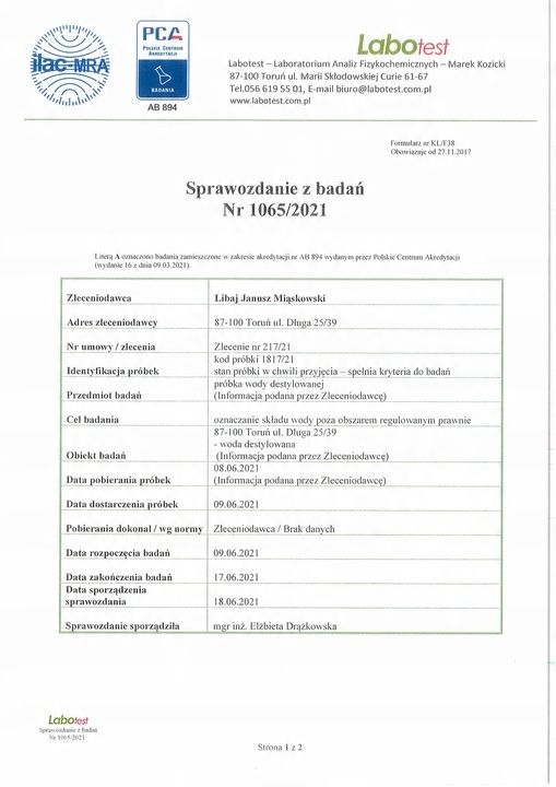 Woda destylowana 20 L ( 4szt. x 5 L )