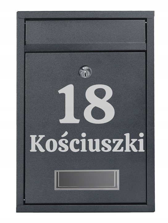 SKRZYNKA POCZTOWA NA LISTY POCZTĘ Z NUMEREM DOMU NAZWĄ ULICY NAPIS