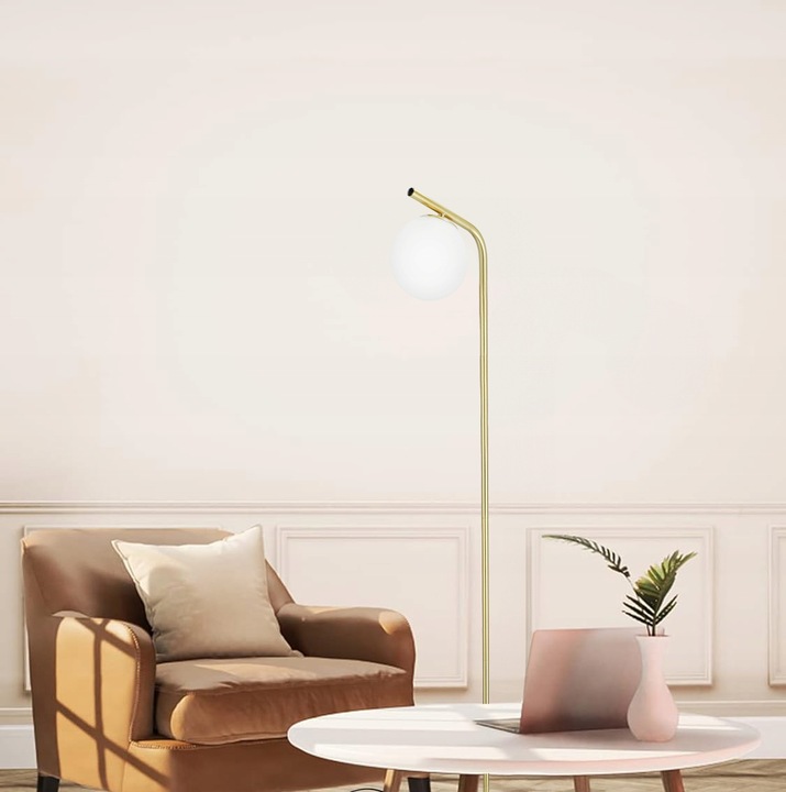 Złota Lampa Stojąca Podłogowa Lampka LED 1X E27 Kula Do Czytania