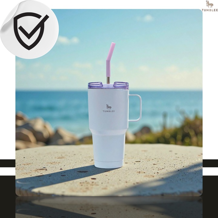 Kubek Termiczny z WYGODNYM Uchwytem i STALOWĄ Słomką TEMPERATURA DO