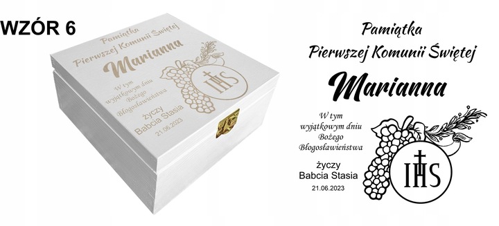 Prezent pudełko komunia białe grawer pamiątka imię Pamiątka Komunijna