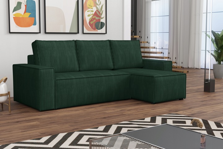 Narożnik Rozkładany BERGAMO Sztruks Rogówka z Funkcją Spania Pościel