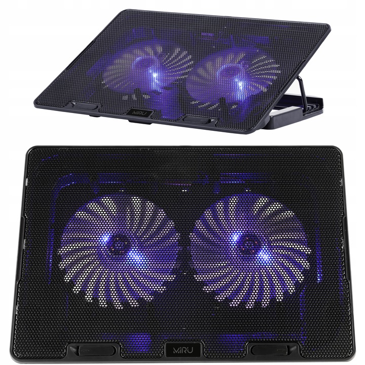 PODSTAWKA CHŁODZĄCA POD LAPTOPA 15,6" CZARNA REGULOWANA PODKŁADKA LED Z USB