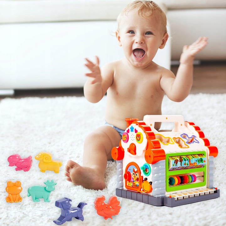 MULTIDOMEK DOMEK INTERAKTYWNY SORTER KLOCKI PIANINKO ZWIERZĄTKA DLA DZIECI